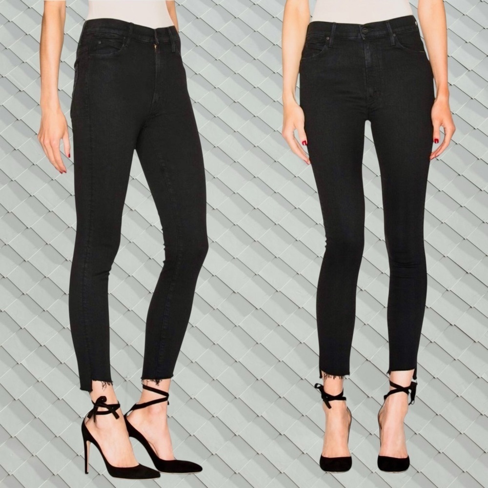 MOTHER Denim ‘Stunner Zip Ankle Step Fray’ in “Not Guilty” Black Size 25